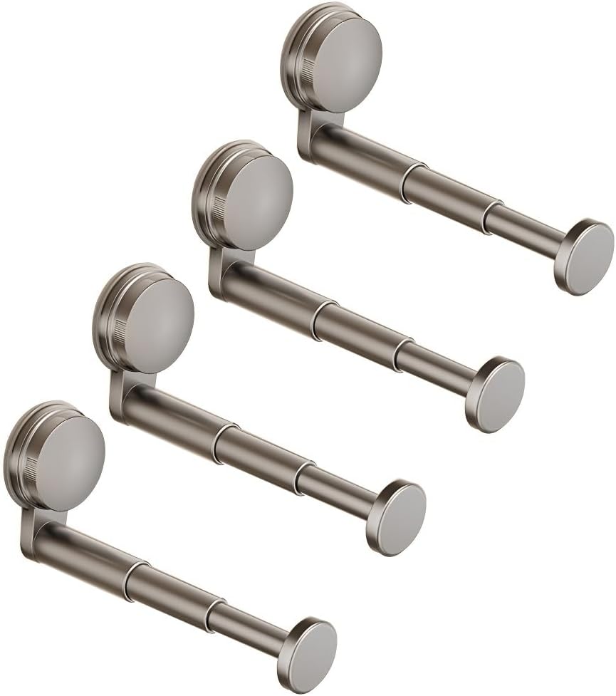 Cztery rozkładane, oszczędzające miejsce wieszaki na ubrania montowane na ścianie, idealne do łazienek, balkonów i pralni. Szare.