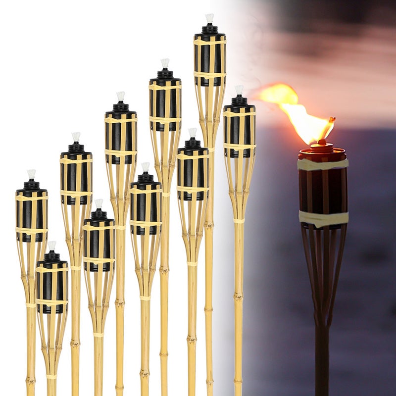 Lot de 12 torches de jardin en bambou, hauteur&nbsp;: 90&nbsp;cm, torches à huile avec mèche - 3