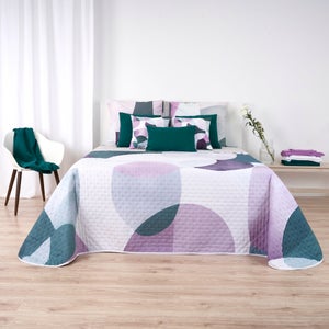 Couvre-lit Réversible Bohème 152x127 Cm - Motif Rayé Turquoise Et Mandarine, 100% Coton