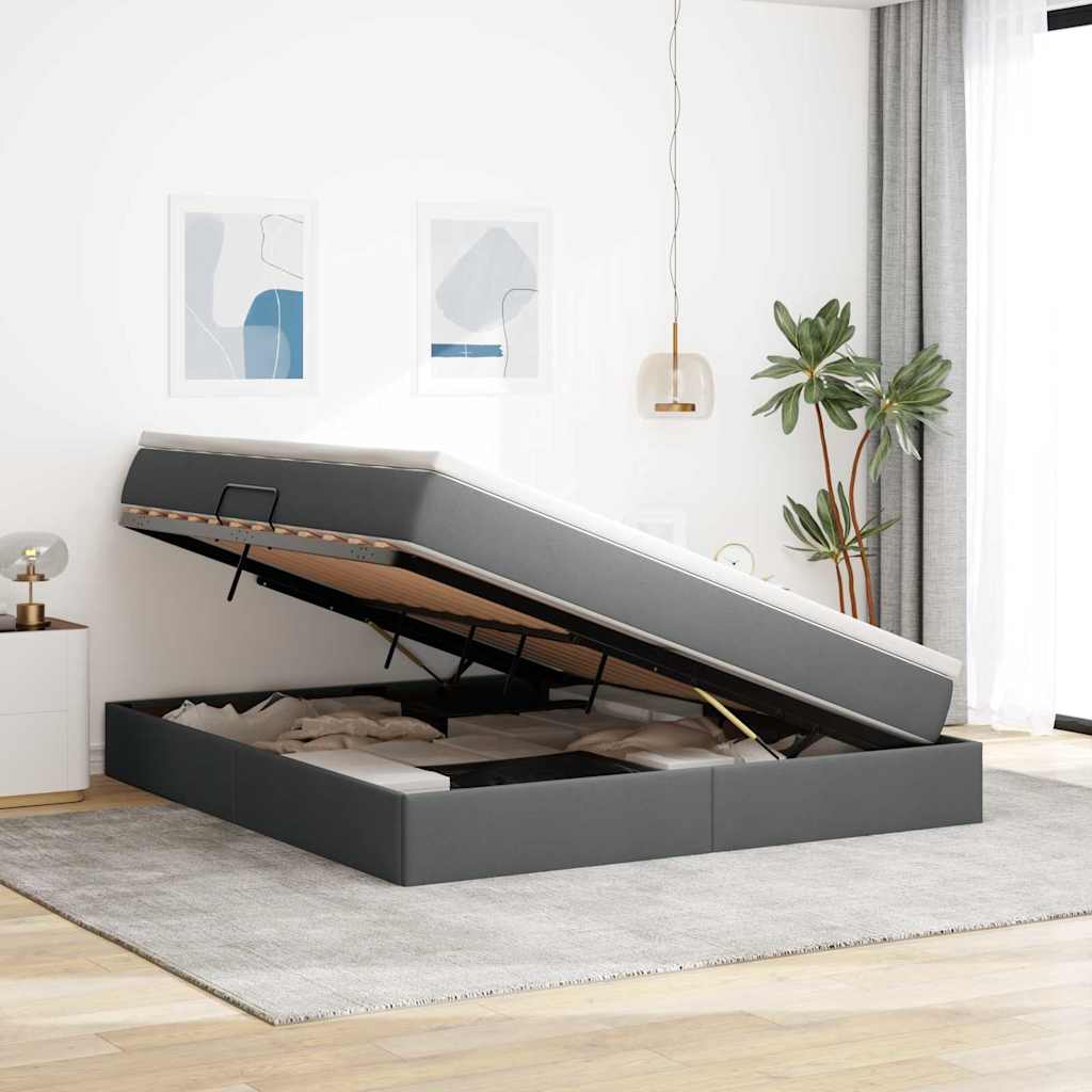 Lit avec rangement et matelas en polyester gris foncé, pour la chambre, 180 × 200 cm - 4