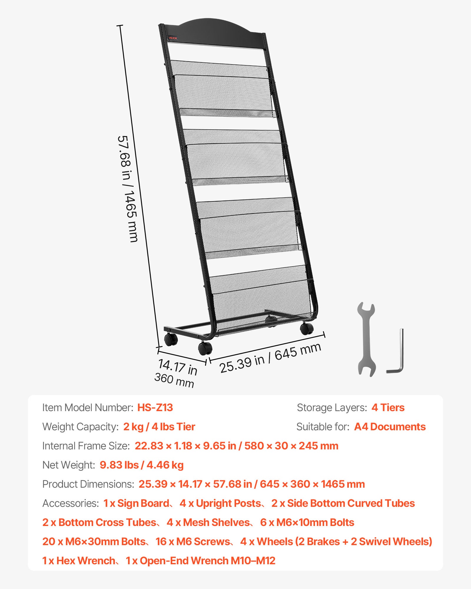 Présentoir à brochures VEVOR 4 niveaux, porte-brochures sur pied avec roulettes, porte-revue robuste pour journaux, pour expositions, bureaux, hôtels - 7