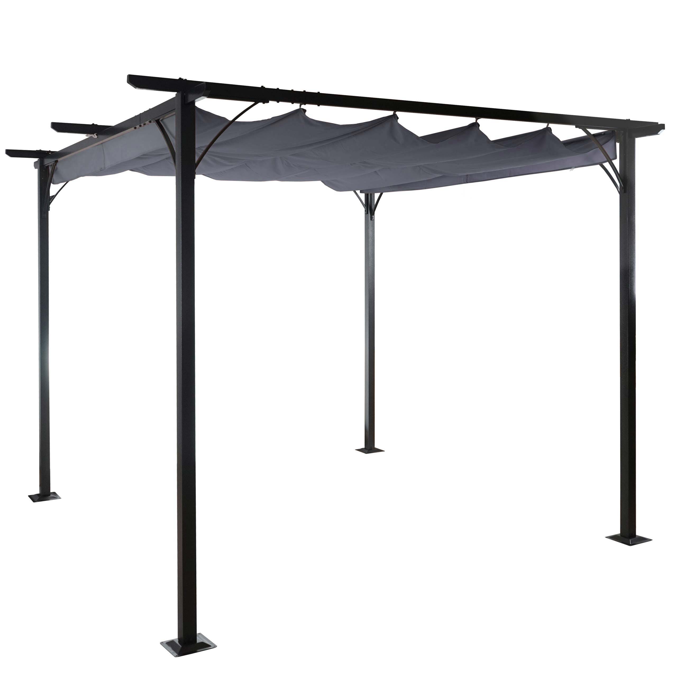 Pergola HWC-C42, pawilon ogrodowy, solidna rama 6cm + rozsuwany dach ~ 3,5x3,5m szary