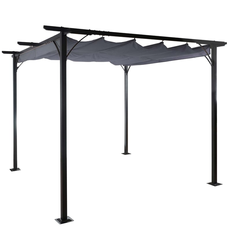Pergola HWC-C42, pawilon ogrodowy, solidna rama 6cm + rozsuwany dach ~ 3,5x3,5m szary