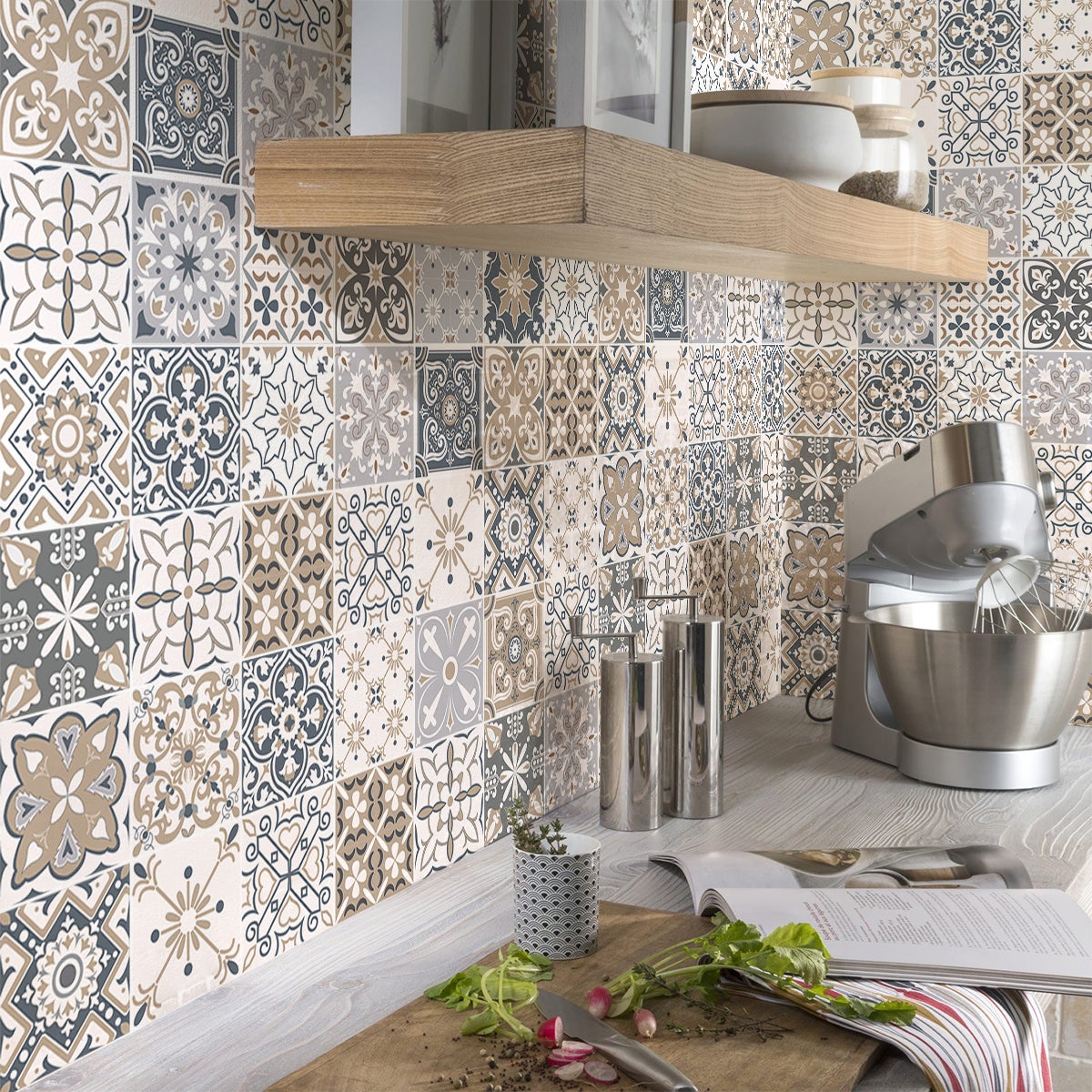 60 Vinilos Baldosas De Cemento Azulejos Nazzareno - Adhesivo Pared Sticker Revestimiento 60stickers10x10cm 86805401