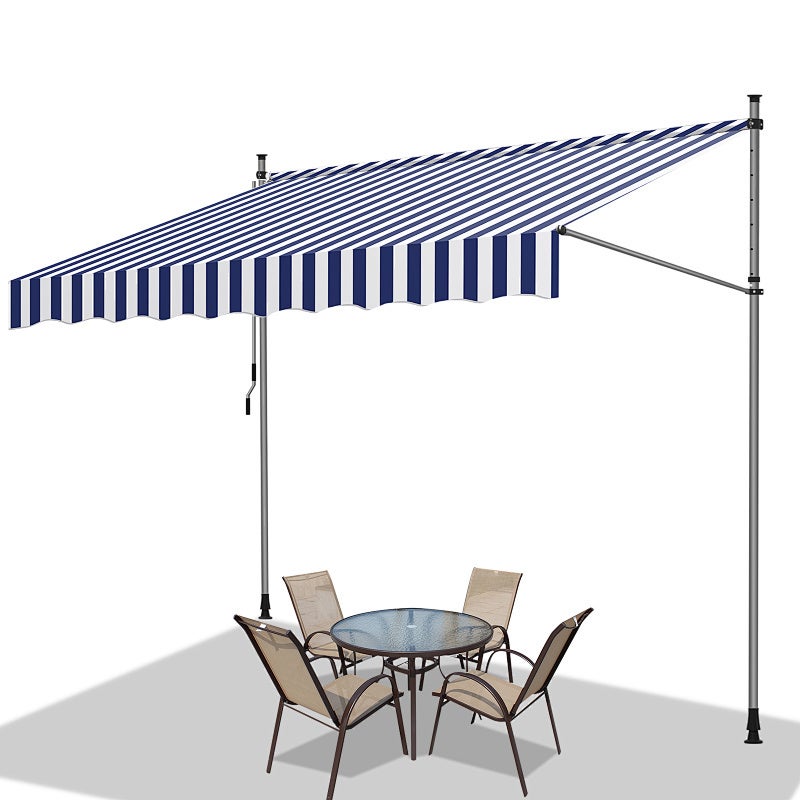 Toldo de balcón azul y blanco, 350x120 cm, retráctil, protección uv, para terraza