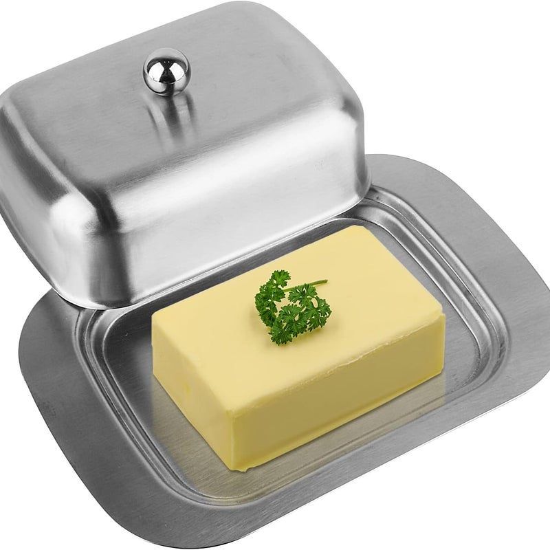 Maselniczka ze stali nierdzewnej - Maselniczka - Z pokrywką - 1 sztuka - Srebrna - 18,6 x 6,5 x 12 cm