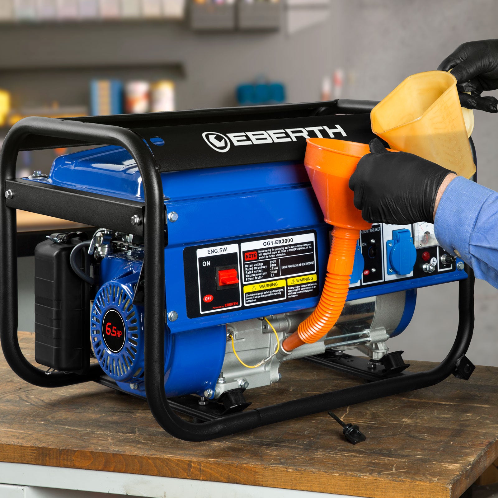 EBERTH 3000 Watt Groupe électrogène Generateur electrique portable moteur à essence 6,5 CV, 4 temps, 2x 230V, 1x 12V - 7