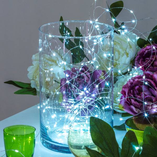 Guirlande lumineuse à piles 4m 40 Micro LED blanc froid 8 modes mémoire timer IP44 fil métal argenté Lotti - 4