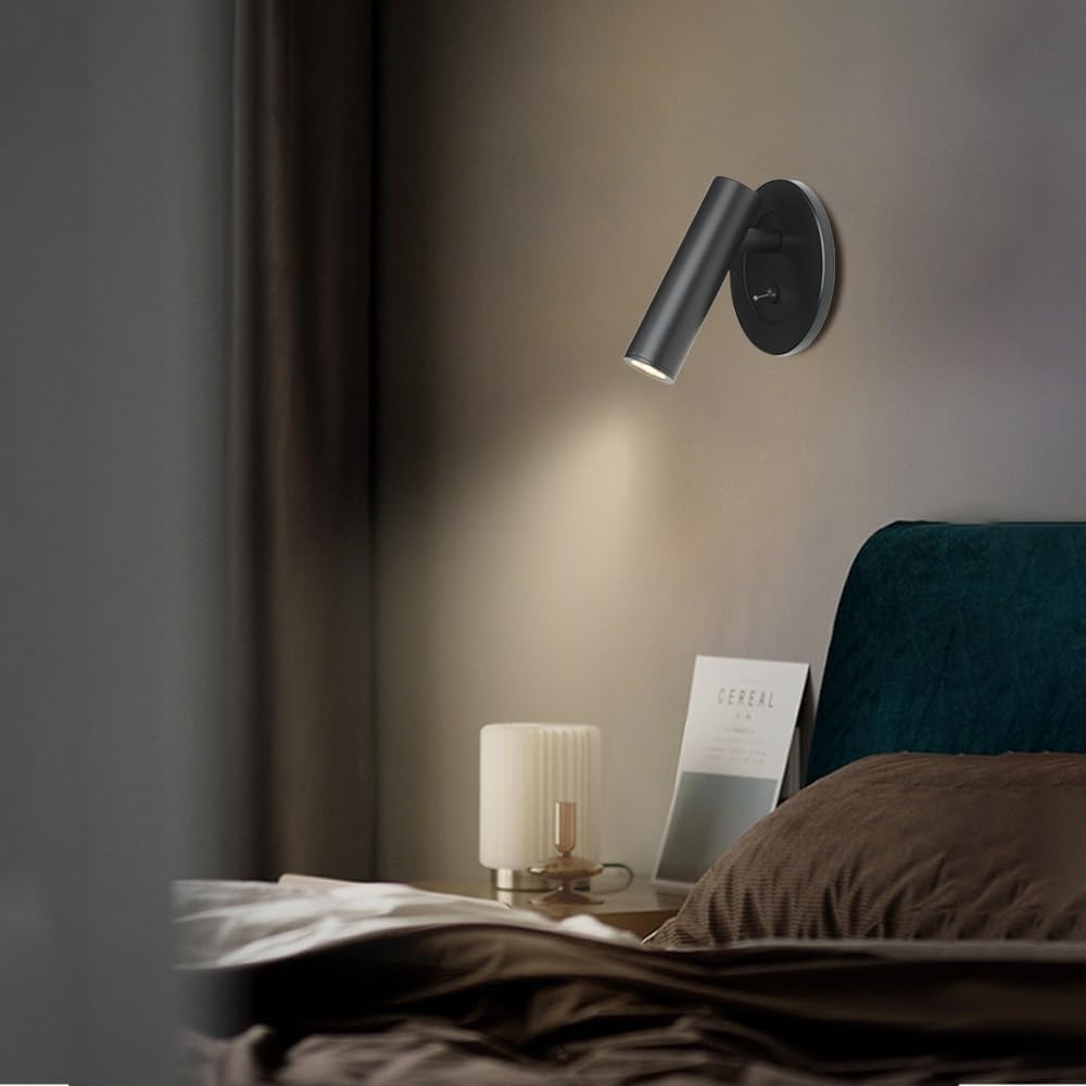 Lampe de lecture encastrée avec interrupteur, spot mural LED 3W, 3000K |Noir, Éclairage d'accentuation for tableau, tête de lit, éclairage mural for c - 4