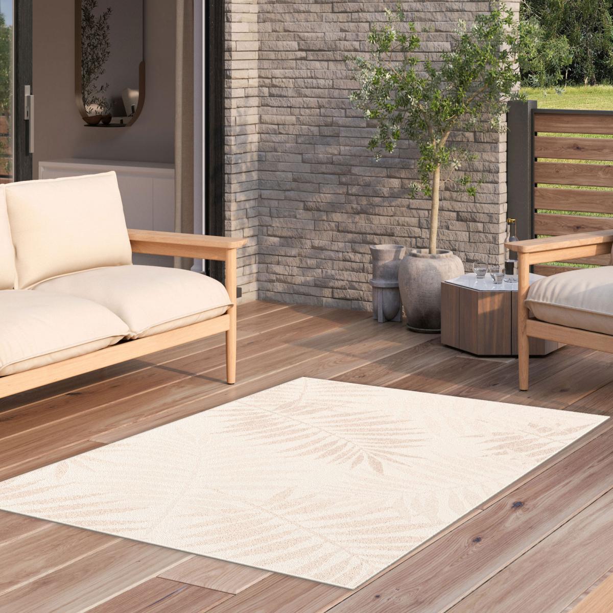 Tapis extérieur 160x230 tissé kilim en PET crème SERENE 3 - 2