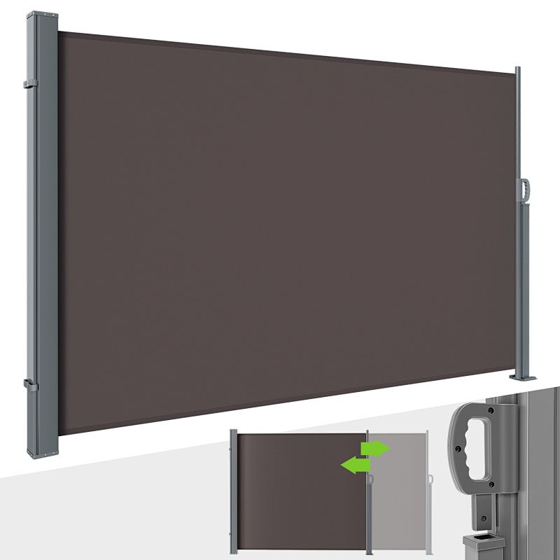 Biombo exterior retráctil 160 x 300 cm toldo lateral con funda protectora - toldo lateral vertical para proteger la intimidad - marrón