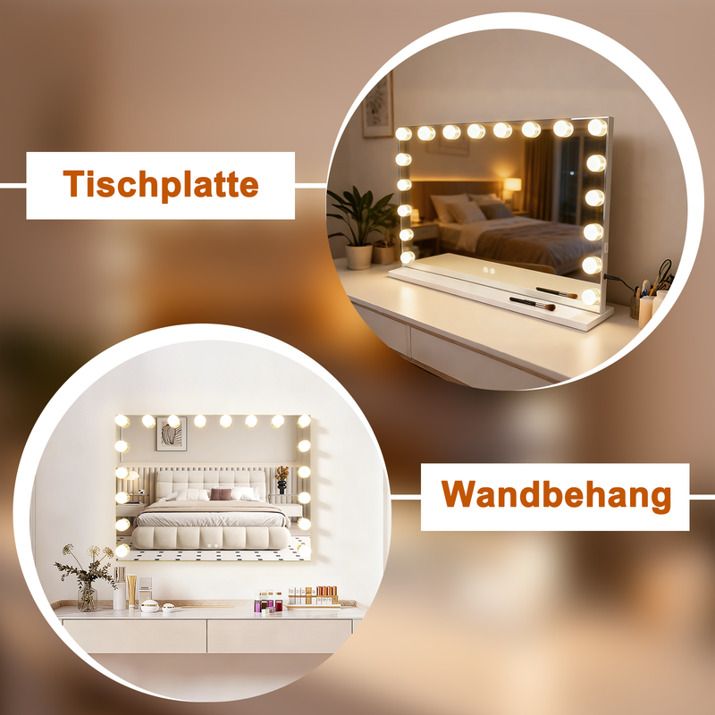 Lustro do makijażu Nettlife Hollywood z diodami LED i Bluetooth, 18 diodami LED, duże lustro toaletowe, światło i muzyka, 3 tryby - 7