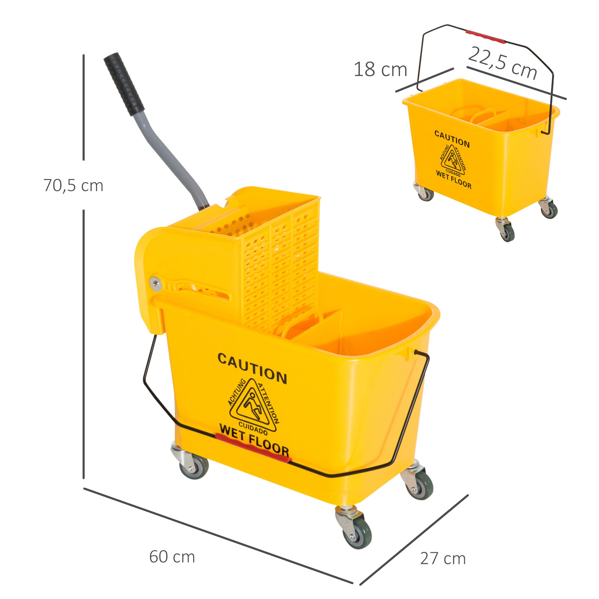 Cubo fregado profesional Homcom amarillo 60x27x70,5 cm - 3