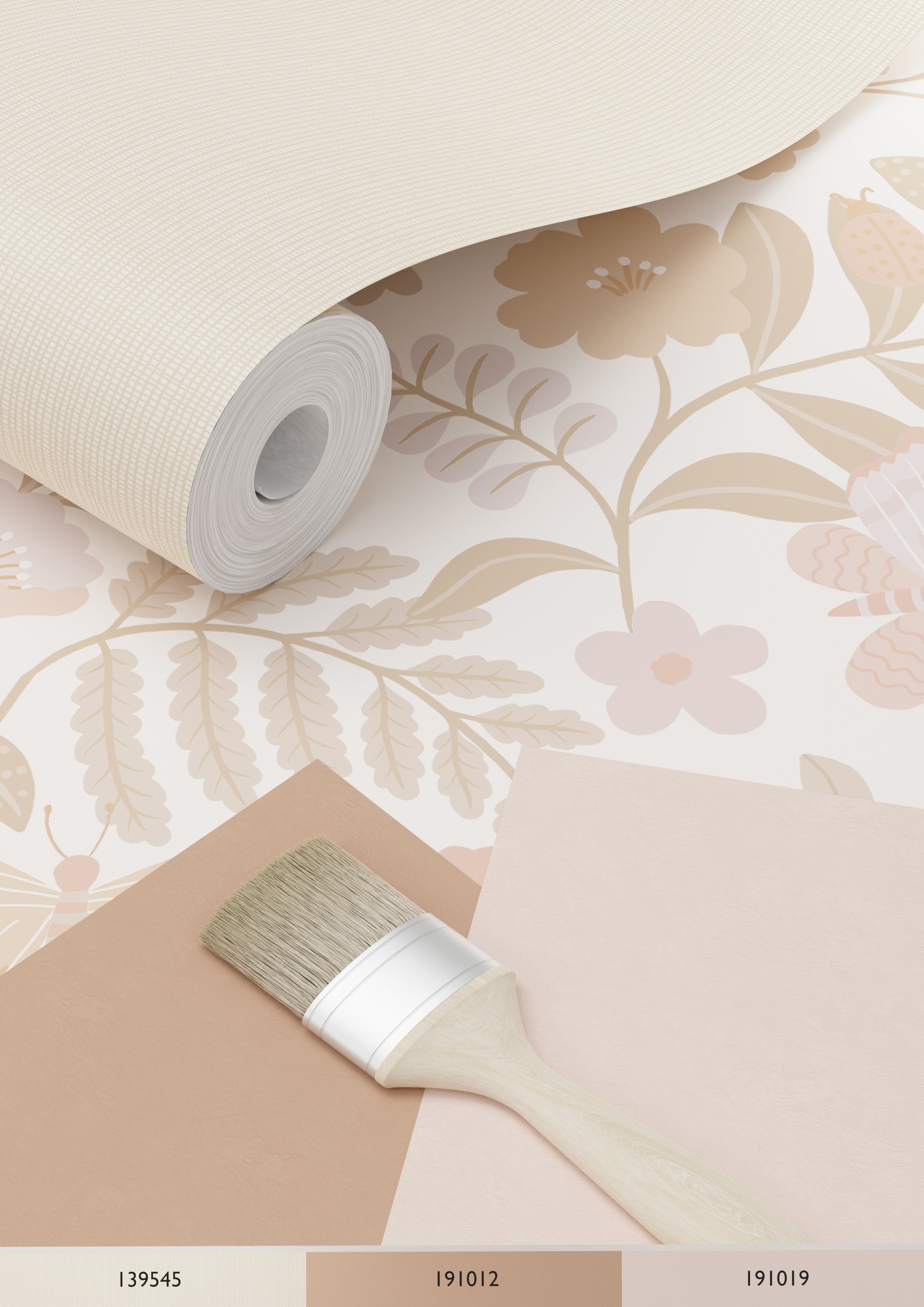 Papier peint fleurs et oiseaux blanc, beige et rose clair - 53 cm x 10.05 m - ESTAhome - 8