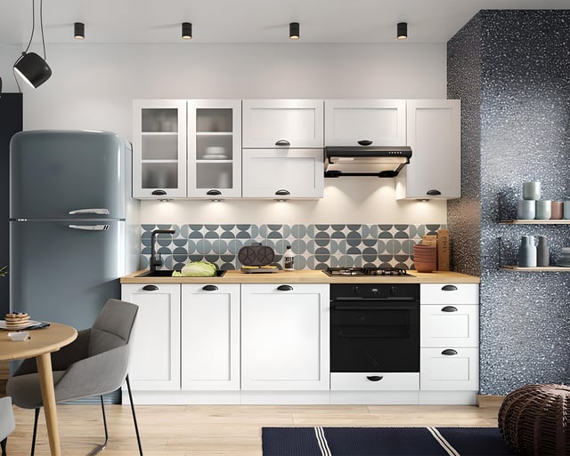 Cuisine complète VICTORIA 240 cm emplacement four encastrable - blanc semi-mat