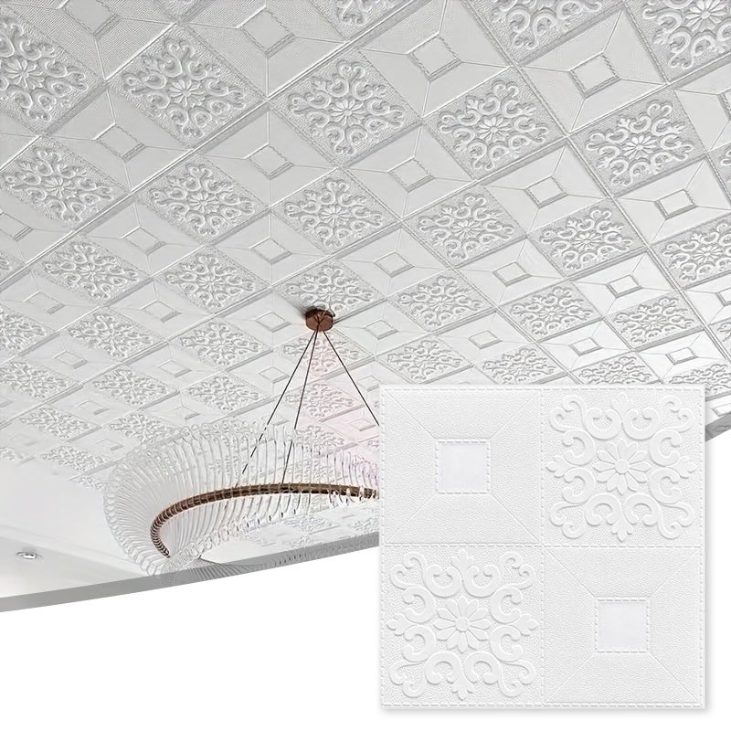 20 piezas 35x35cm 3d pegatina de azulejo de pared papel tapiz de espuma autoadhesivo anticolisión pegatina de techo impermeable