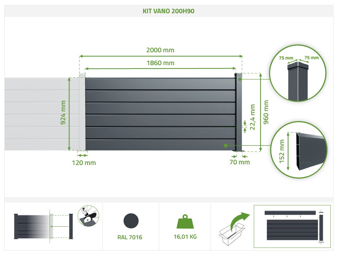 Clôture Aluminium Persienne 10m VANO H.90cm gris - 3