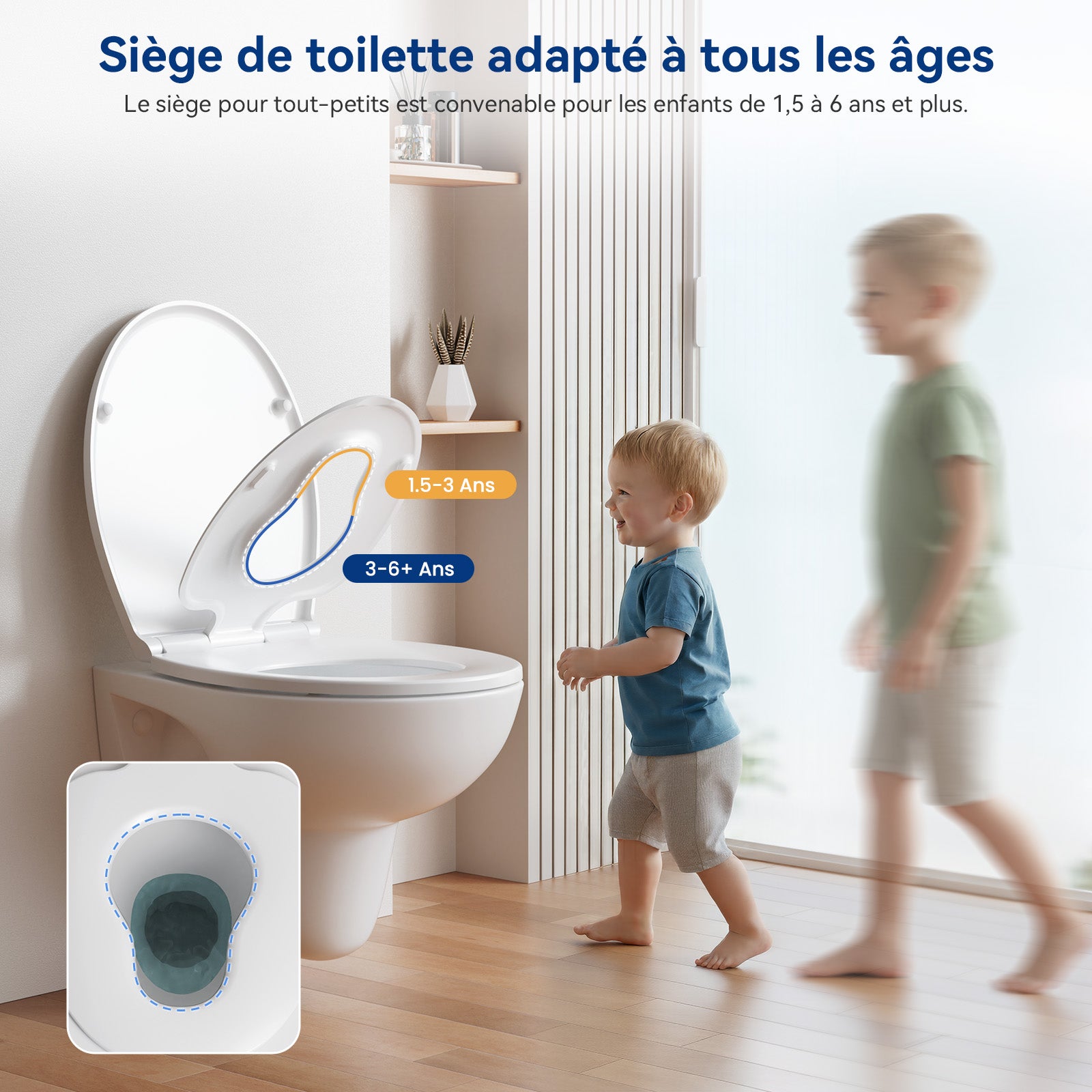 Abattant WC Familial,Lunette Toilette avec Siège Enfant,Frein Chute/Charnière Réglable,Abattant WC Résine urée-formaldéhyde Adultes/Enfants,Blanc - 2