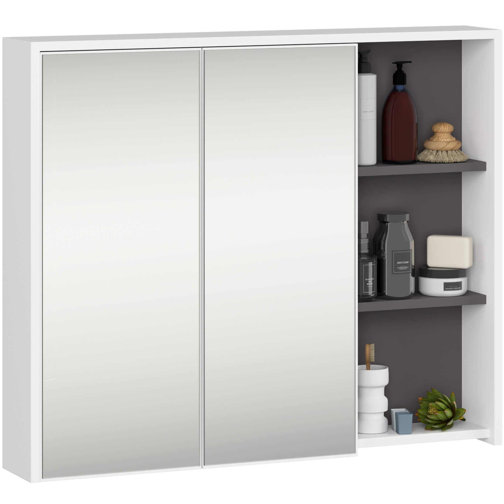 Szafka łazienkowa wisząca z lustrem AKORD VAMI Biała, Grafit Szary 90 cm 2 drzwi 6 półek 90x75x15 cm
