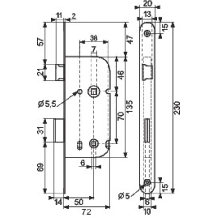 Serrure à larder blanche réversible à fouillot - Condamnation - Axe à 50 mm - Série D10 - Vachette - 2