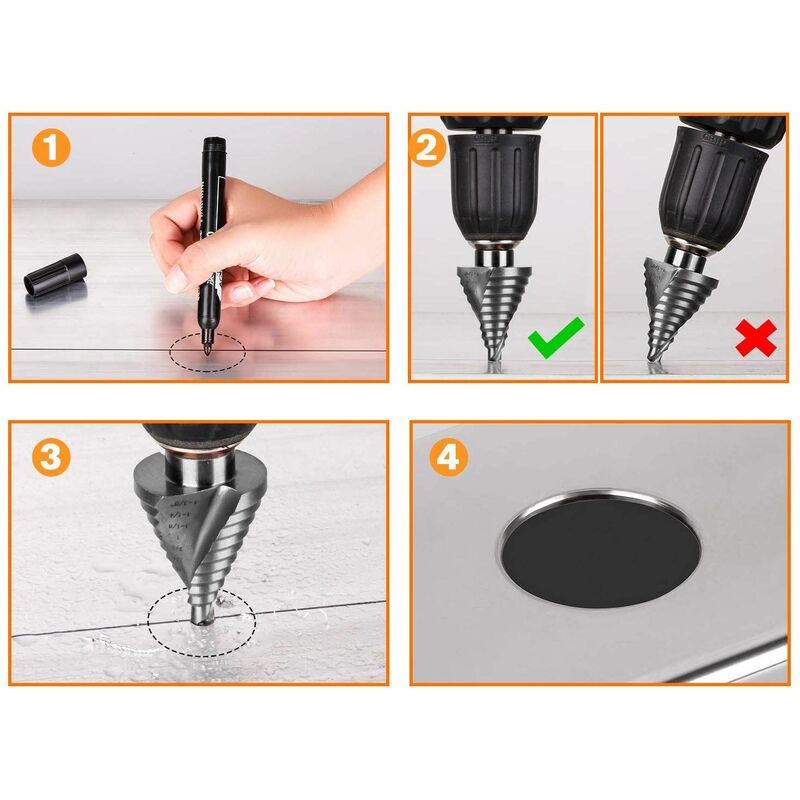 Foret Fraise Meche Etage Foret étagé HSS Foret Étagé Fraise Conique à Double Fente 5-35mm 13 étapes Rondes Shank Step Drill Cut Holes Tool Pour Visseu - 4