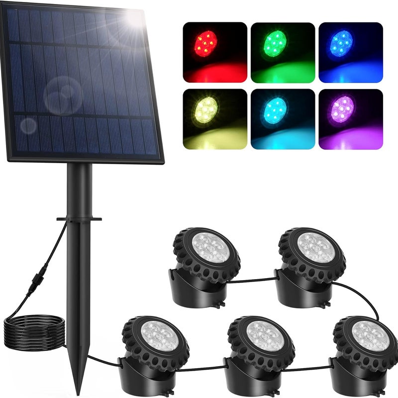 5 w 1, zanurzalna lampa solarna RGB, wodoodporna IP68, zmieniająca kolor, do oczek wodnych, tarasów i drzew