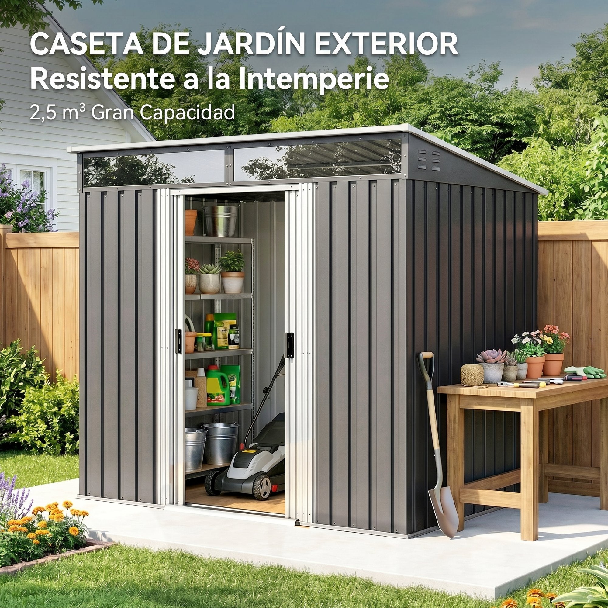 Caseta de Jardín Outsunny Acero Galvanizado Gris Oscuro 195x122x181.5 cm - 5