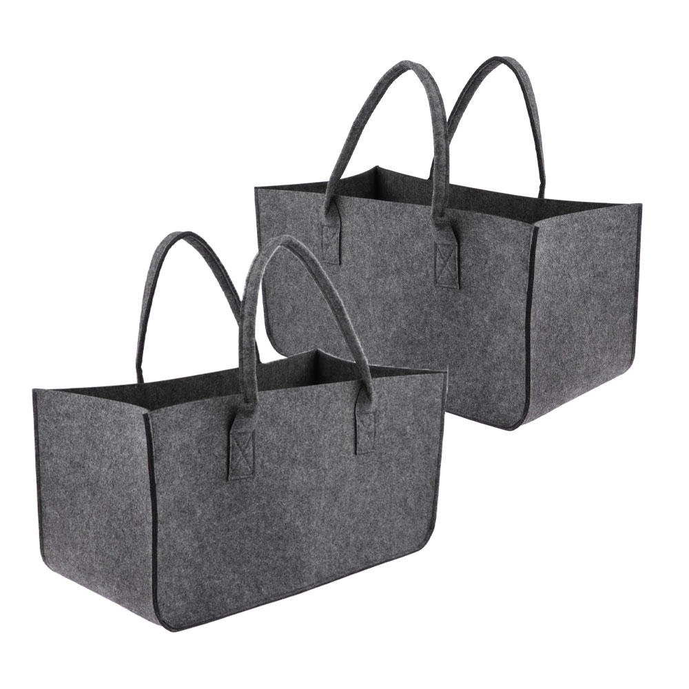 Kosz na drewno opałowe, zestaw 2 szt., filc, worek do przechowywania drewna opałowego, 28 litrów, z uchwytem, szary