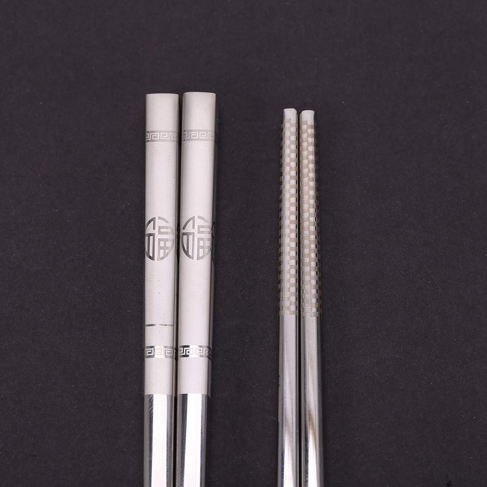 Bacchette riutilizzabili, 3 paia di bacchette in metallo in acciaio inox placcato al titanio, lavabili in lavastoviglie, confezione regalo (nero argento