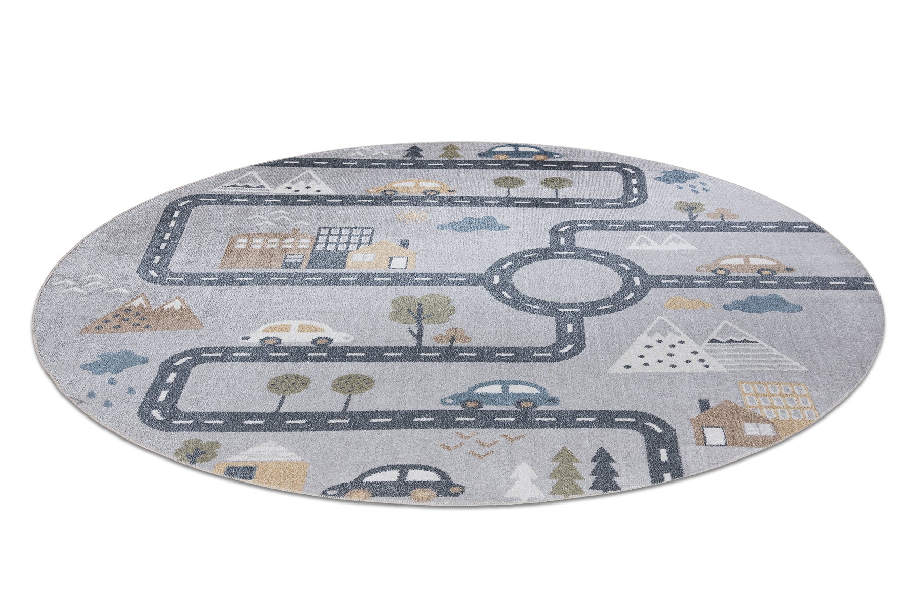 Tappeto BONO 726 cerchio street, città grigio chiaro / crema rotondo 100 cm - 4