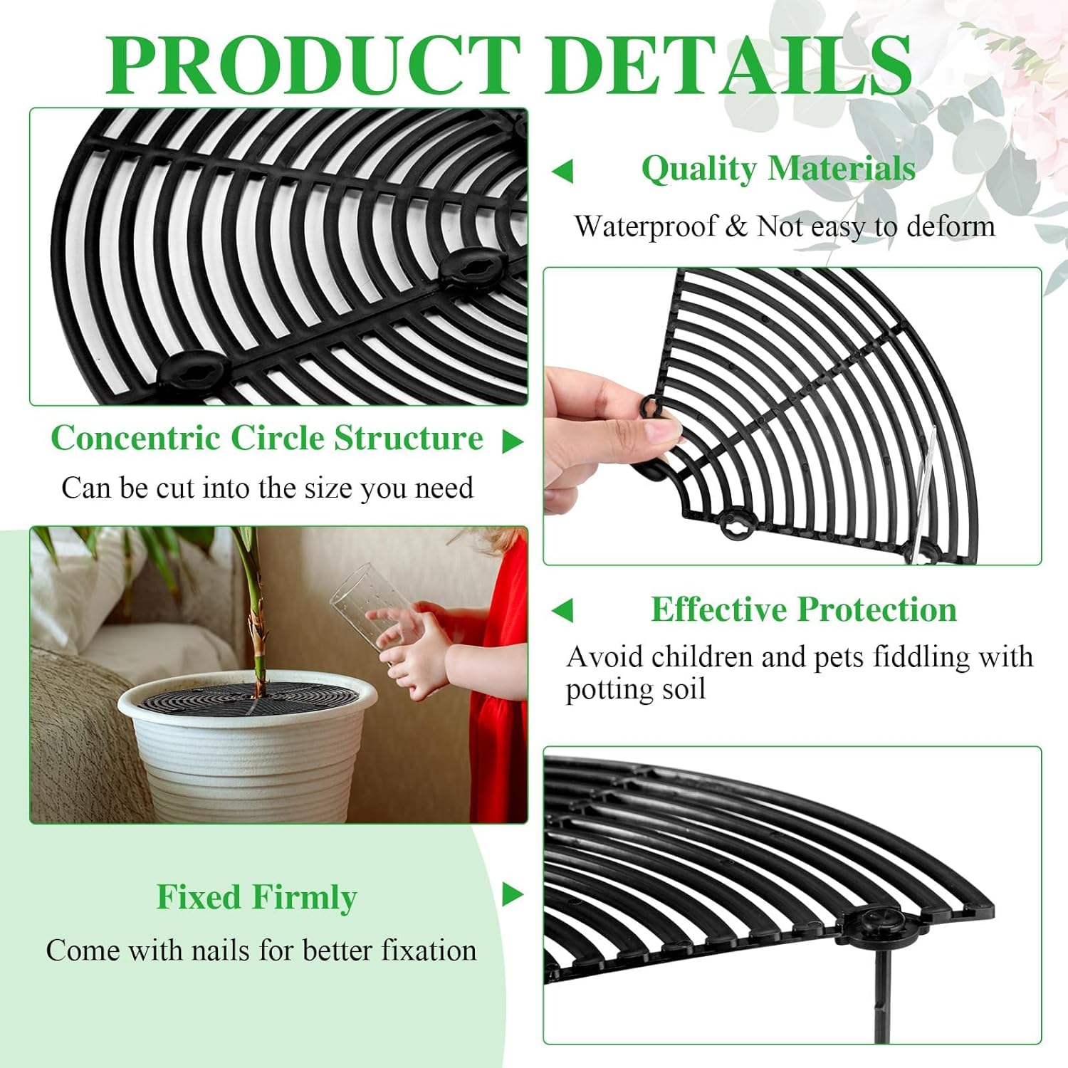 Grade de proteção para plantas de 30 cm, conjunto de 3 unidades, segura para gatos, protetor de vaso de flores redondo, capas de vaso recortáveis, pro - 4