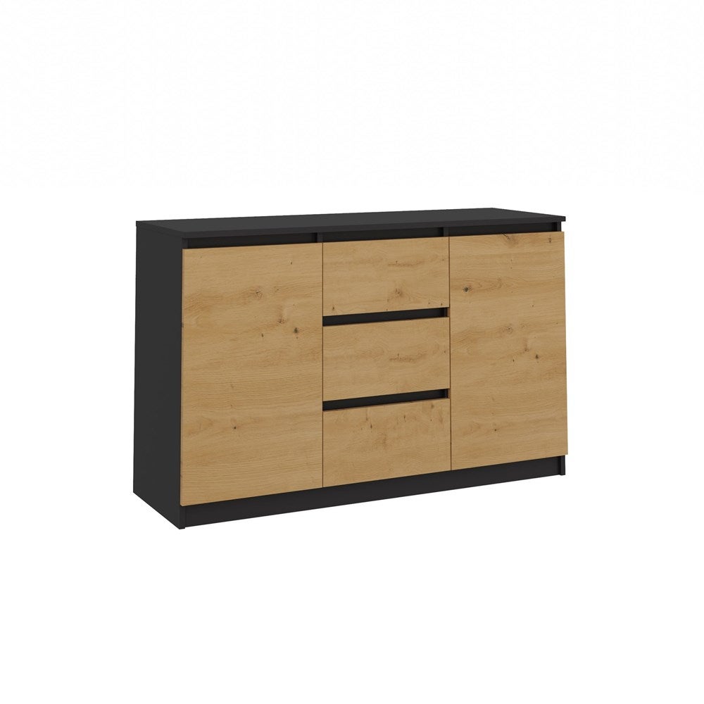 Komoda Topeshop 2D3S 120 Drzwi Szuflady Antracyt Dąb Artisan 40x120x75 cm