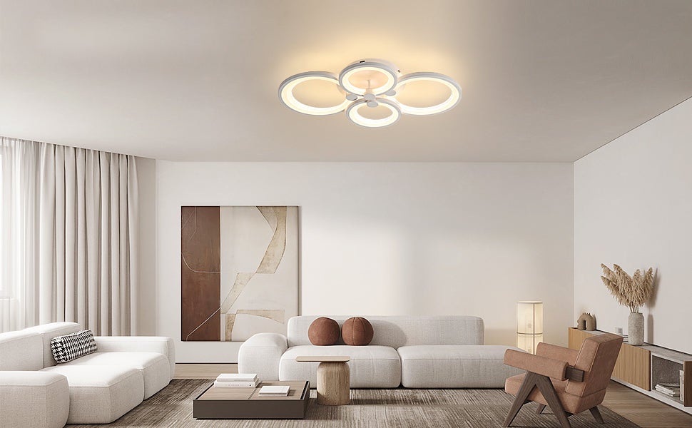 Moderna Plafoniera LED Dimmerabile, 60W Bianco Acrilico Creativa Lampadario Led con Telecomando e Controllo APP, 3000-6500K Moderna Lampada da Soffitt - 2