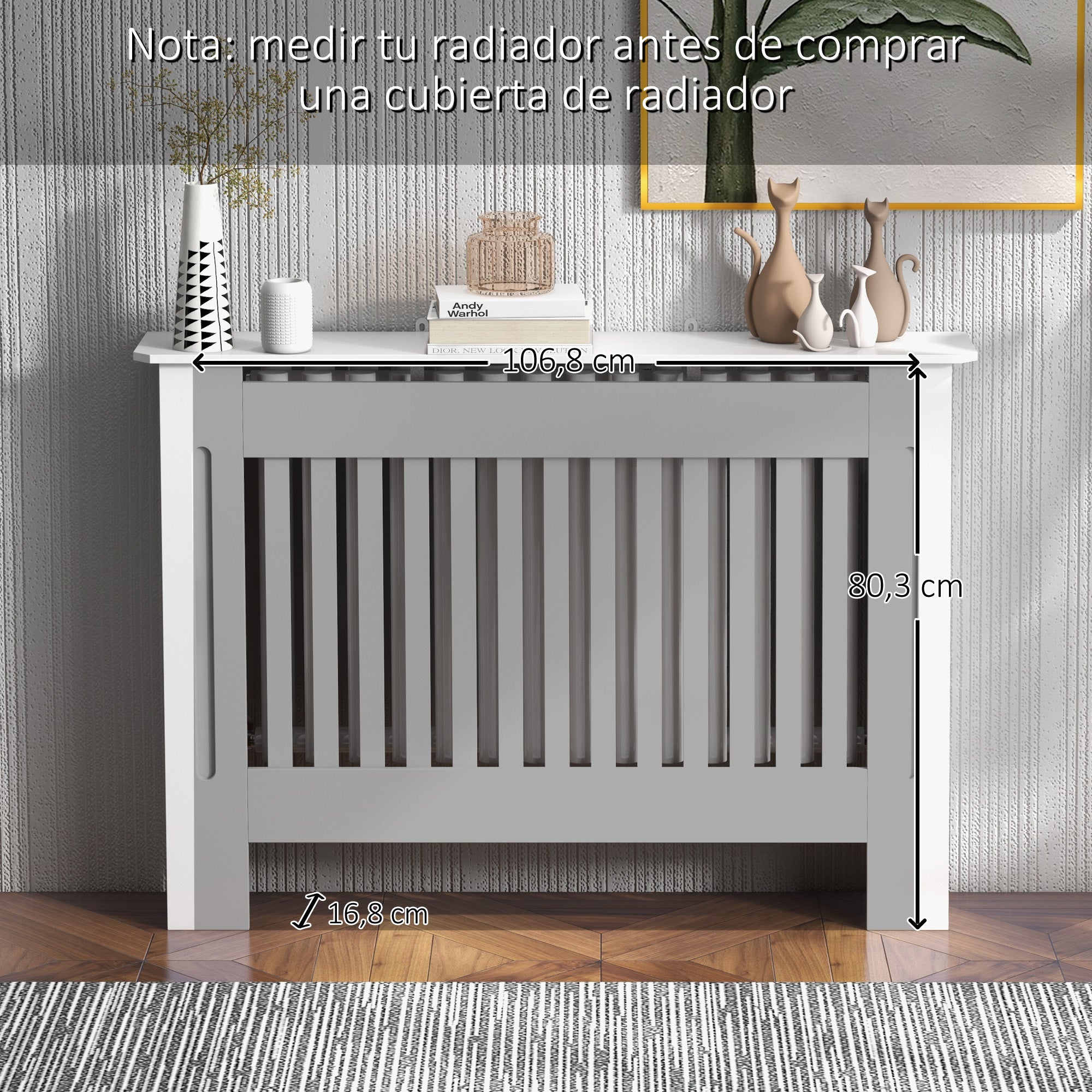 Cubierta de radiador Homcom blanco 112x19x81 cm MDF - 7