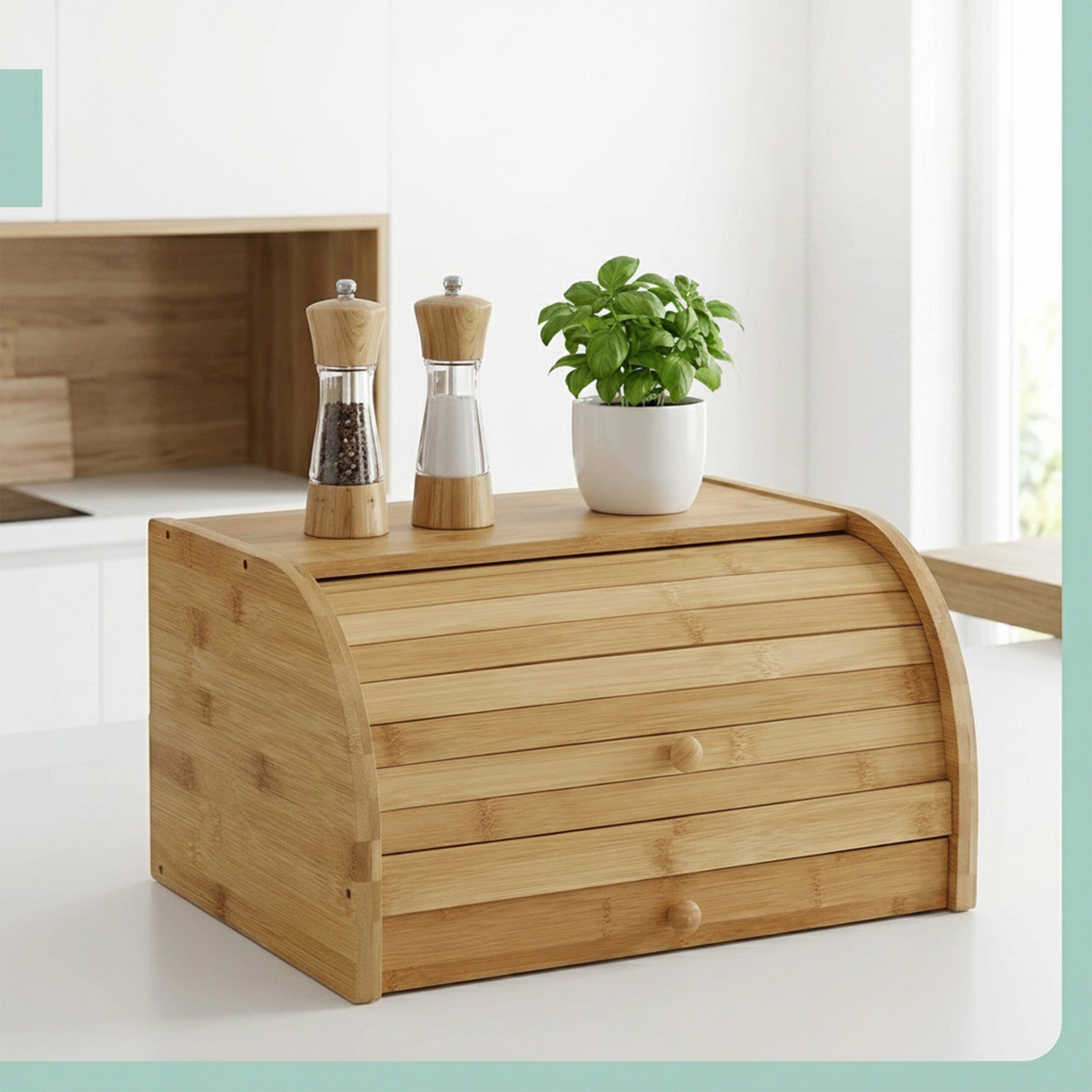 Panera, Bambú, Con cajón, Impermeable, Tapa deslizante, Madera, Marrón, 21 x 40,5 x 28 cm, Relaxdays - 7