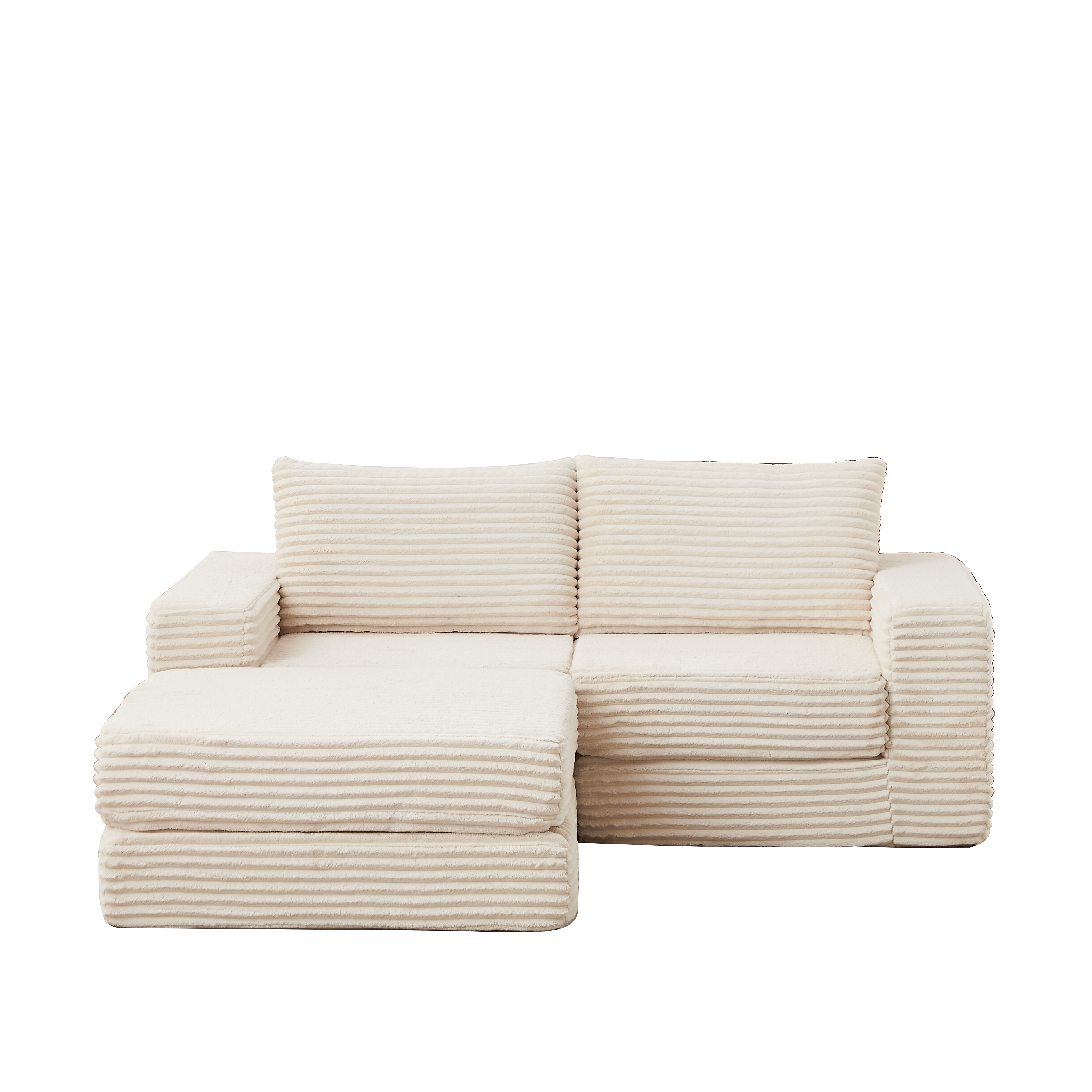 Canapé convertible en velours côtelé, modules combinables et repose-pieds amovible, convient pour salon, beige - 8