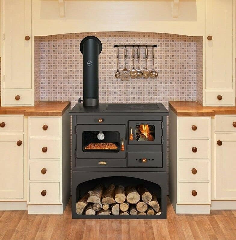 Stufa a legna con forno. Piastre in ghisa. Potenza termica 10kw. Modello Prity 1P 34 con canna fumaria SINISTRA - 3