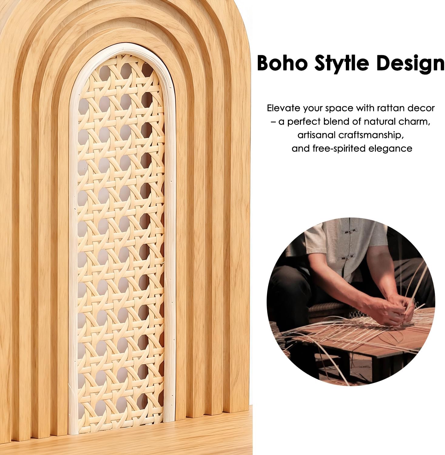 Étagères murales flottantes, ensemble de 2 étagères bohèmes en rotin, petite étagère décorative murale unique, étagères naturel pour salon，beige - 4