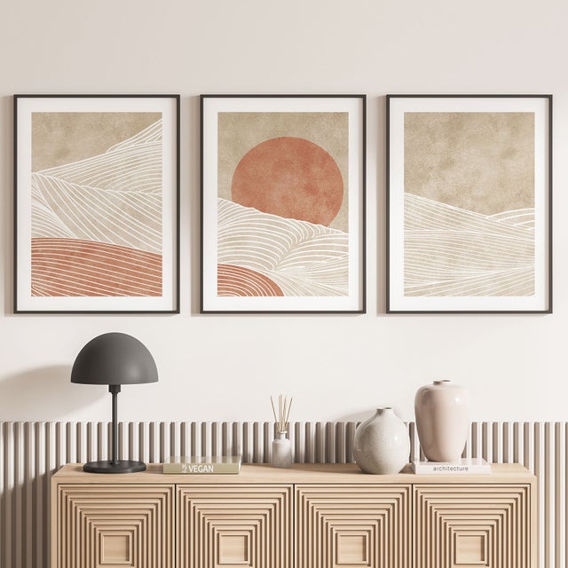 Lote de 3 Pósteres Tríptico Decorativos - Boho-Borde Negro - 3 Poster - 21x29,7 cm - Marcos no incluidos