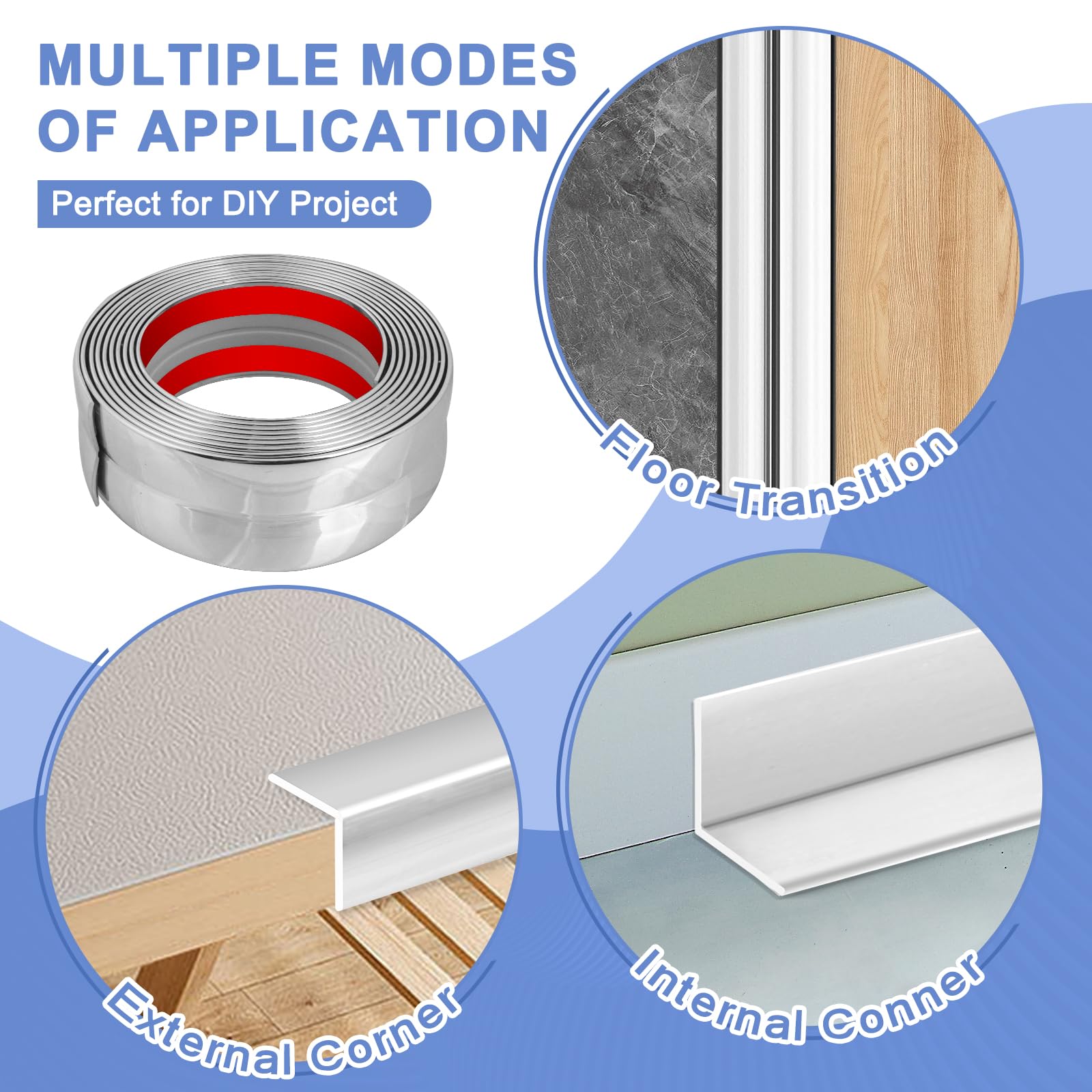 Baguette d’Angle PVC Cornière Moulure Murale Autocollante Protection Profilé Souple pour bordure de carrelage Plafond (Argent, 4cm×3m) - 4