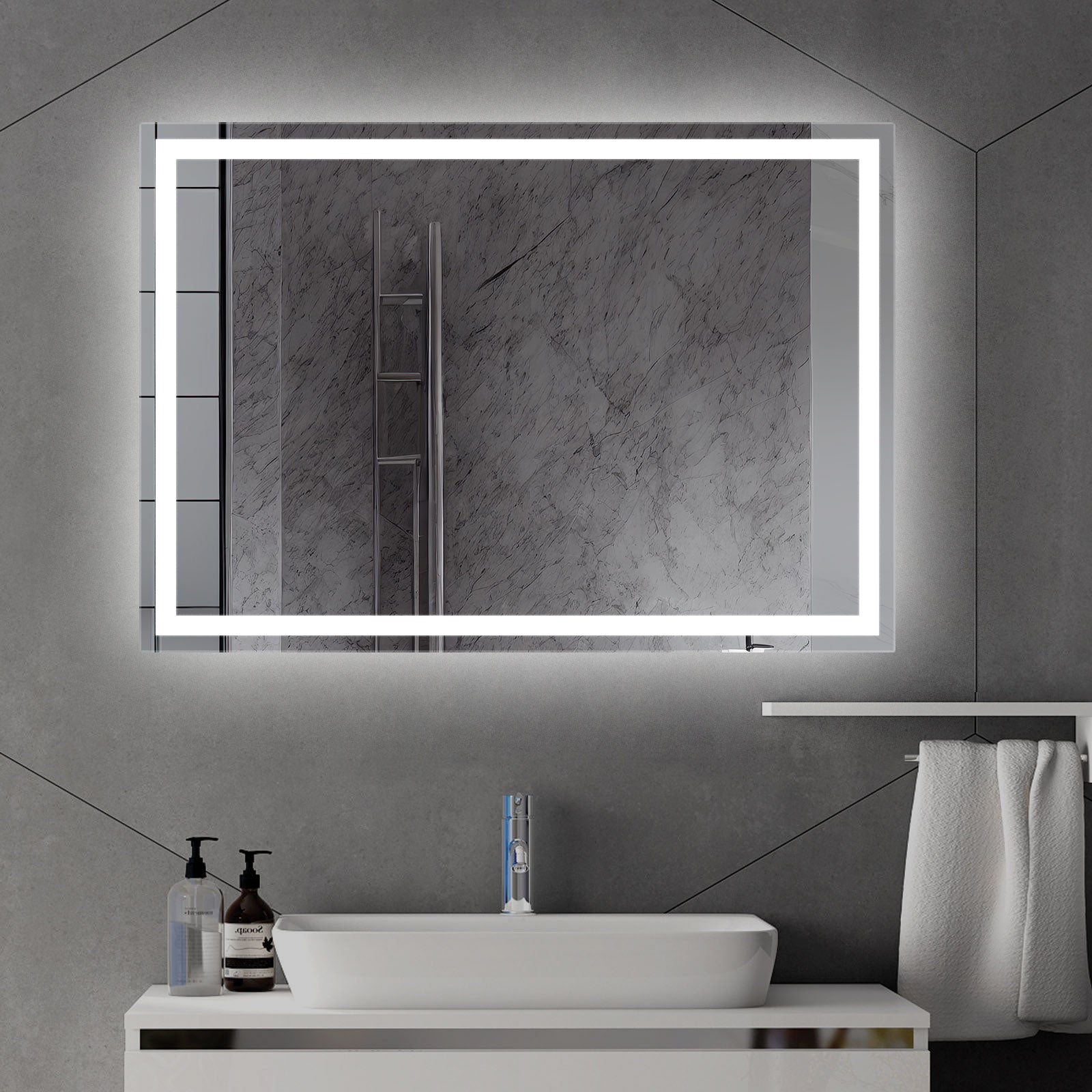 KOOL - Espelho de borda polida 100X70 cm com jato de areia retroiluminado por LED interno - 3