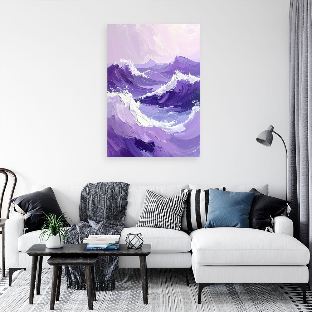 Obraz do salonu sypialni biura, Morze Fale Nowoczesny Pastelowy Krajobraz Fioletowy 60x90 - 2