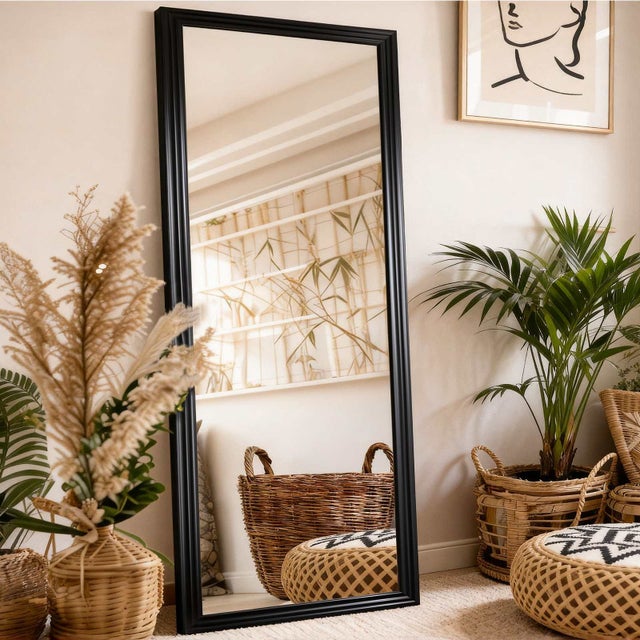 Specchio da Terra Arcuato 160×50 cm in Legno Massello, Specchio a Figura Intera HD per Camera, Soggiorno e Cabina Armadio