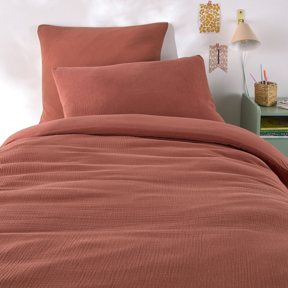 Housse de couette enfant gaze/coton lavé, Kumco - Sauge - 140 x 200 cm - 5