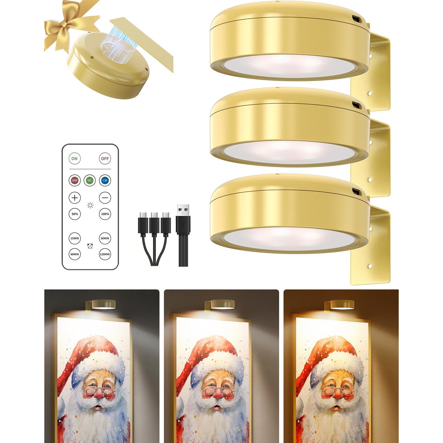 3 kinkiety do obrazów, magnetyczne lampy LED do malowania, 3 temperatury barwowe i płynna regulacja jasności, timer 15/30/60/120min