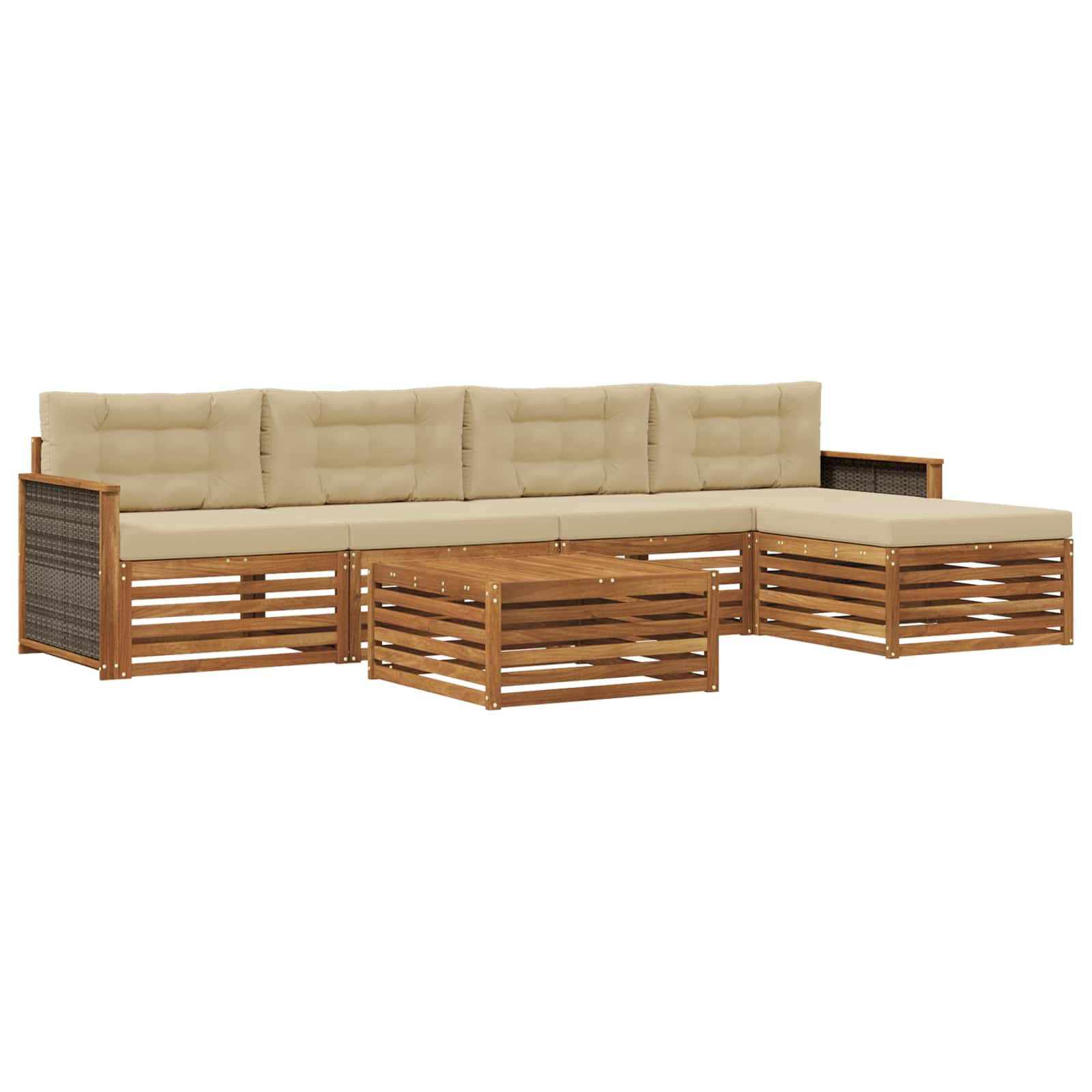 Ensemble de canapés d'extérieur, 6 pièces, naturel et beige, pour la terrasse - 2