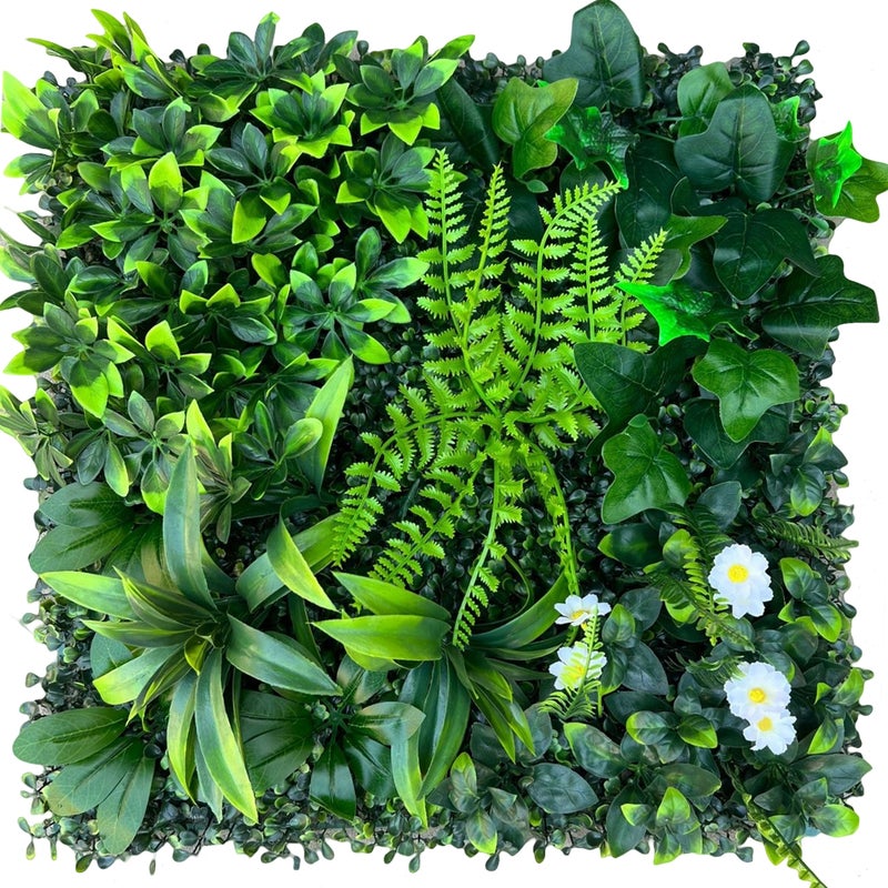 Sztuczny żywopłot 50 cm x 50 cm, ochrona i prywatność dla ogrodu, tło ścienne z syntetycznej trawy, ochrona UV (1 sztuka)