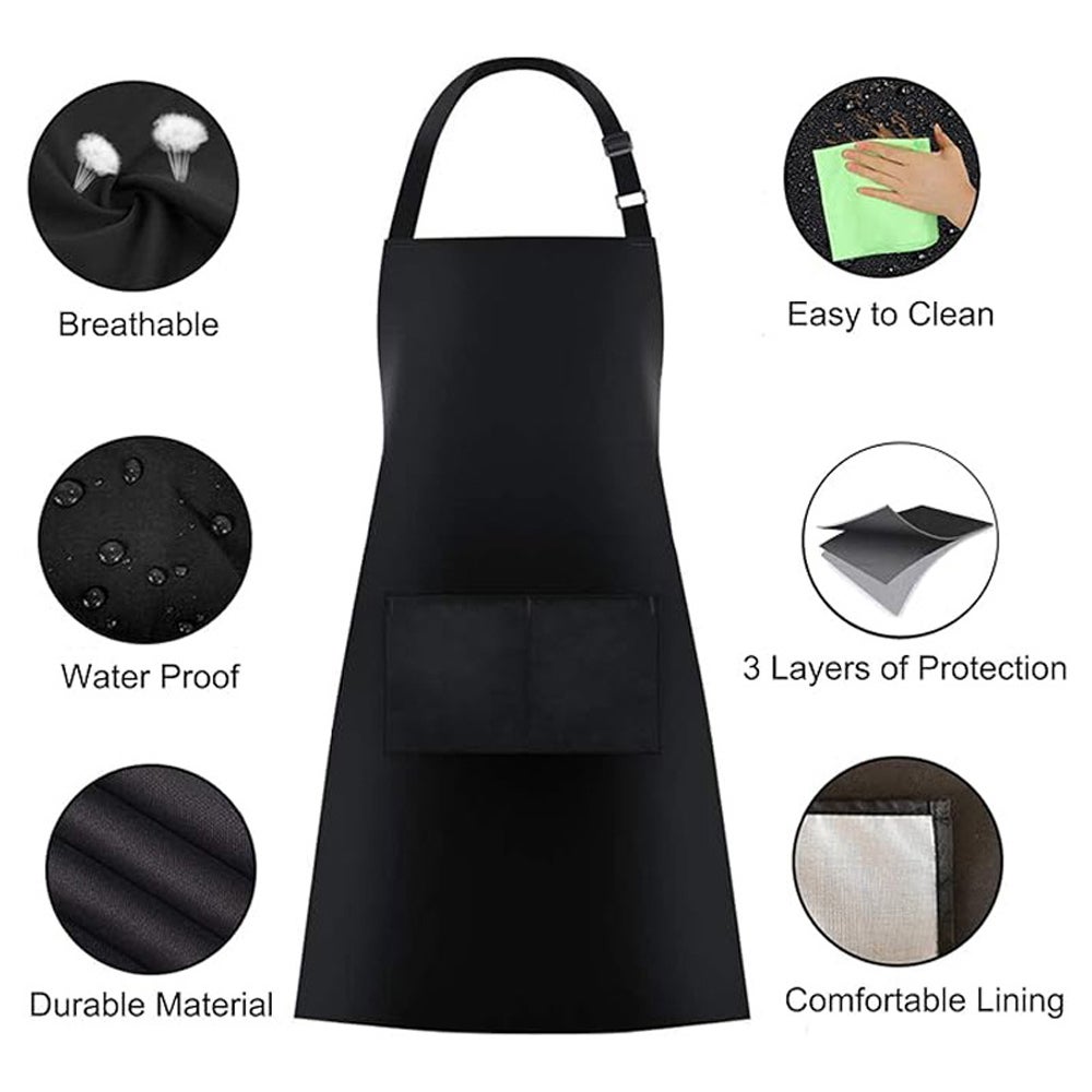 Confezione Da 2 Grembiuli Da Cucina In Cotone E Lino Nero/Grigio Con Tasche – Regolabili Per Uomo E Donna (68x75 Cm)