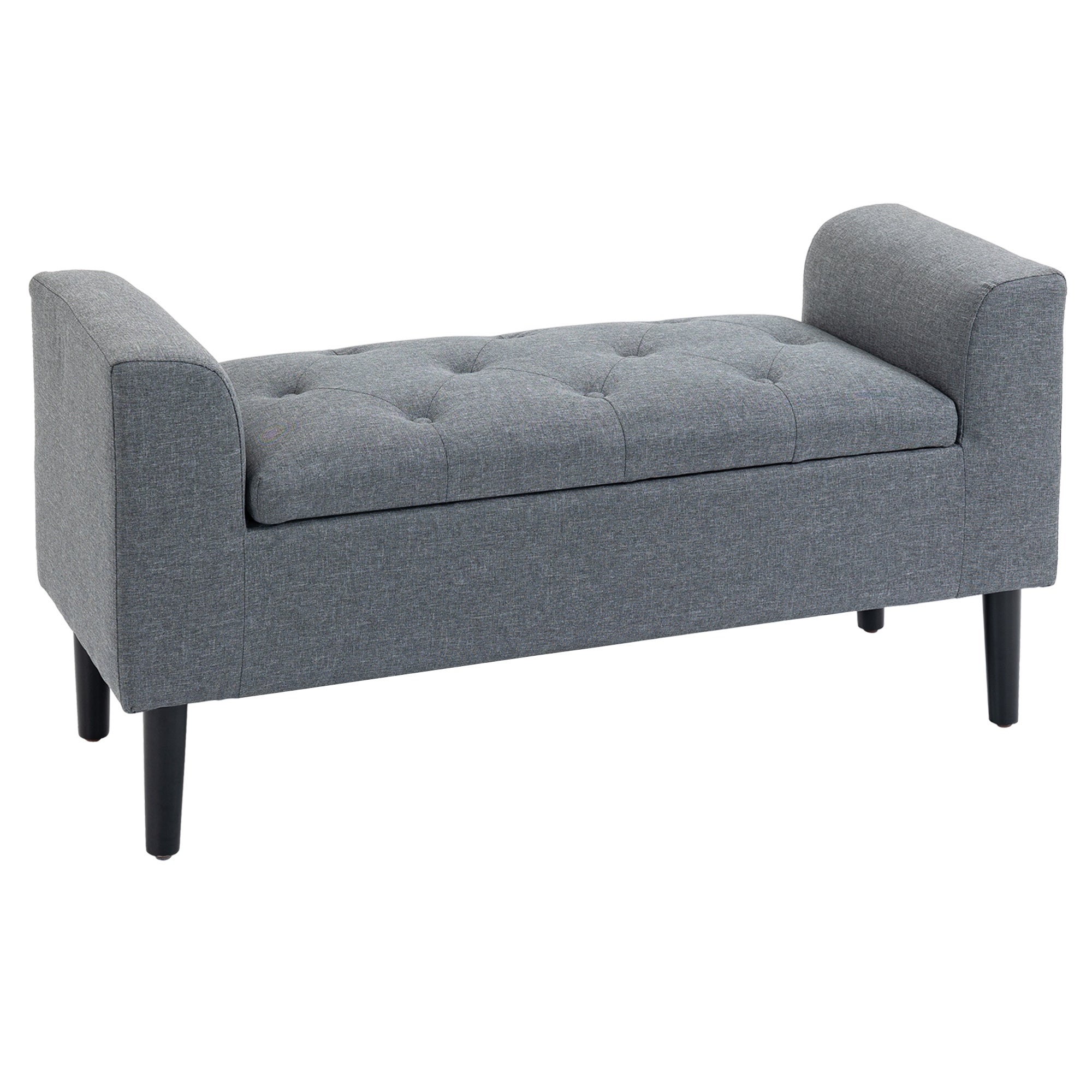 Banco pie de cama homcom poliéster, espuma y madera de caucho gris 116x44x58 cm 838-165lg