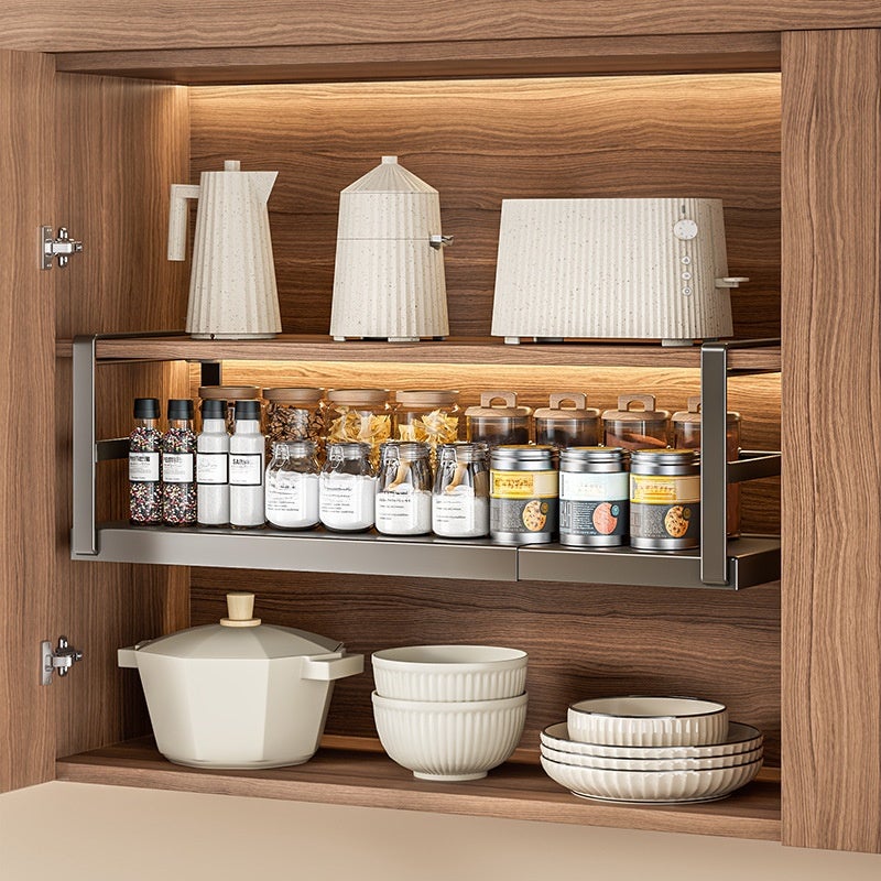 Porte-épices mural rétractable en acier inoxydable, support de rangement facile à installer et polyvalent, rétractable blanc 27-45*22*18.7 cm - 2